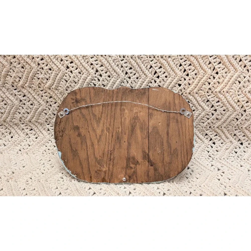Vintage Handcrafted Light Blue Wood Wall Shelf Floral Carved Distressed 12.5in